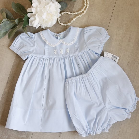 Blue Heirloom Dress Bunny Embroidery Lace Spring Portrait Feltman Brothers NWT - Picture 2 of 7